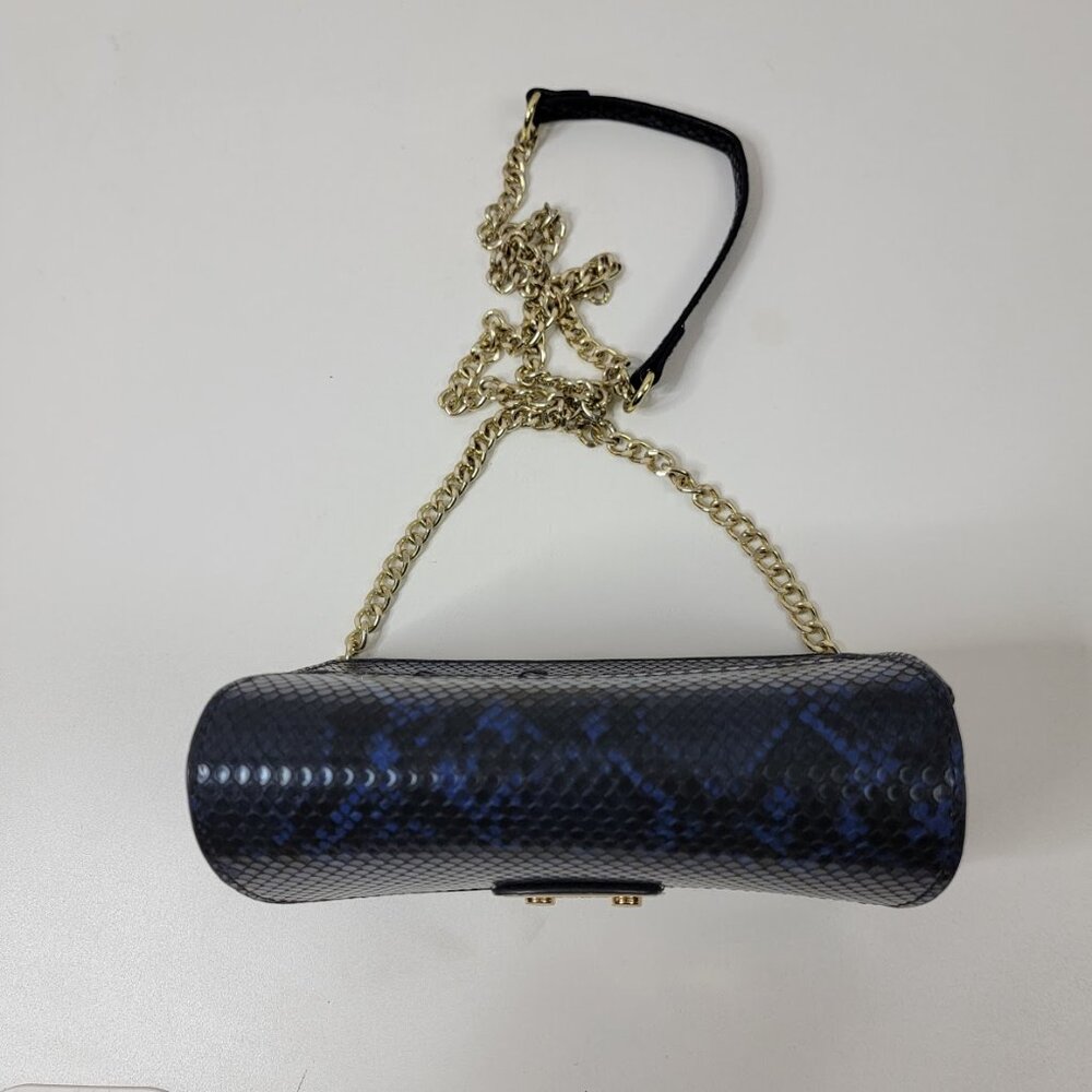 BCBG Faux Snakeskin Crossbody Bag – Blue & Black with Gold Chain - Picture 6 of 11